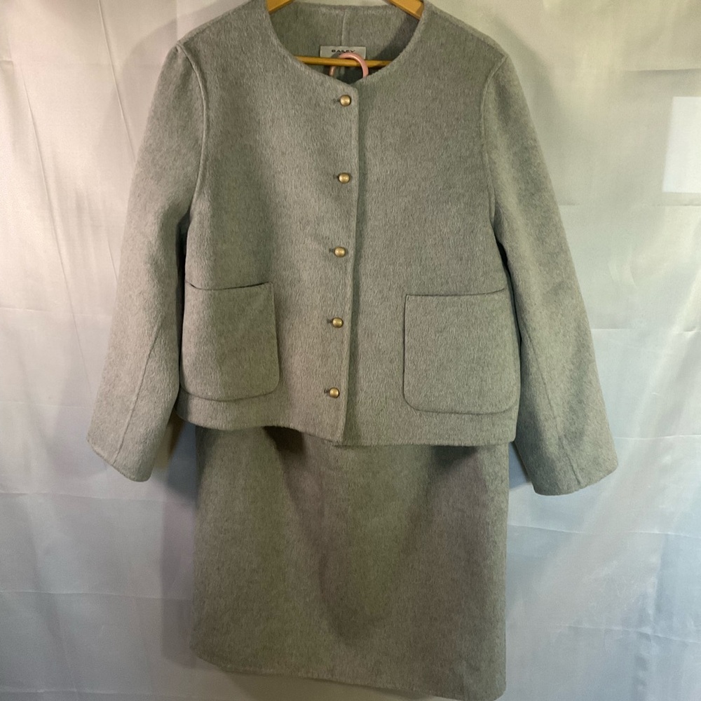 Bailey Soft Gray Brushed Wool Blend Skirt Suit Set